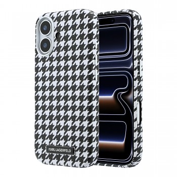 Kryt na mobil Karl Lagerfeld PU Houndstooth Resin Plate MagSafe pro iPhone 17 černý