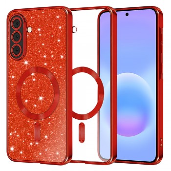 Kryt Techsuit Luxury Glitter MagSafe pro Samsung Galaxy A57 5G červený