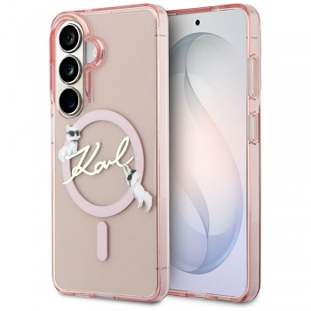 Kryt Karl Lagerfeld IML Choupette Karl Script Logo MagSafe (KLHMS26S5HKSCAP) pro Samsung Galaxy S26 růžový