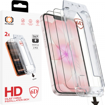 Tvrzené sklo Tel Protect Dust-Free Easy Fit 6D pro iPhone 13/13 Pro/16E/17E černé 2ks