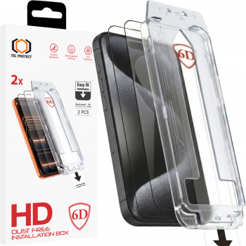 Tvrzené sklo Tel Protect Dust-Free Easy Fit Full Glue 6D pro iPhone 15 Pro Max černé 2ks