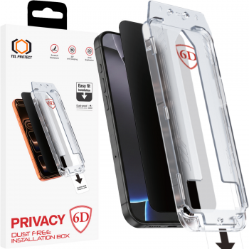 Tvrzené sklo Tel Protect Dust-Free Easy Fit Privacy 6D pro iPhone 13/13 Pro/16E/17E černé 2ks