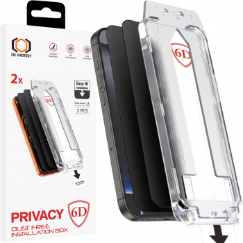 Tvrzené sklo Tel Protect Dust-Free Easy Fit Privacy 6D pro iPhone 16 Pro/17 černé 2ks
