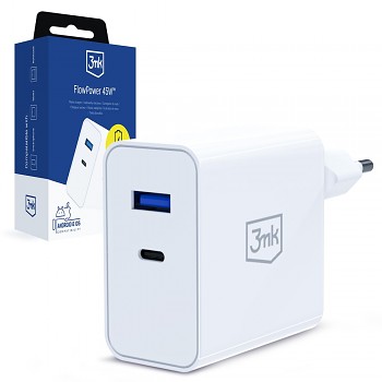 Síťová nabíječka 3mk GaN USB a Type-C 45W PD 3.0 QC4 bílá