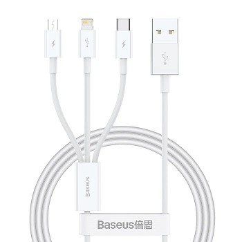 Datový kabel Baseus Superior Series Fast Charging USB-A - USB-C/microUSB/Lightning 3.5A 0.5m Stellar White
