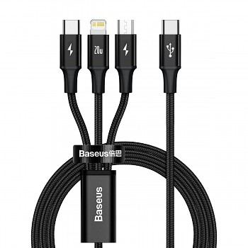 Datový kabel Baseus Rapid Series 3v1 Fast Charging USB-C - USB-C/Lightning/MicroUSB 20W 1.5m Black