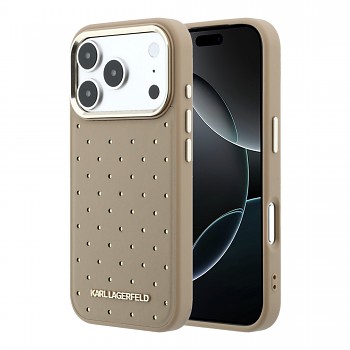 Zadní Kryt Karl Lagerfeld PU Perforated Gold Dots MagSafe pro iPhone 17 Pro Beige