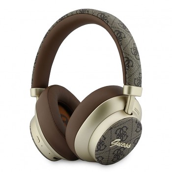 Bezdrátová sluchátka Guess PU 4G Gold Script Metal Logo ENC hnědá