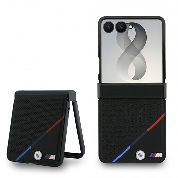 Kryt BMW M PU Perforated Tricolor Stripe Magnetic pro Samsung Galaxy Z Flip 8 černý