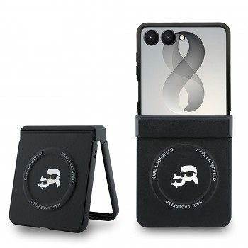 Kryt Karl Lagerfeld PU Karl and Choupette Heads Magnetic pro Samsung Galaxy Z Flip 8 černý