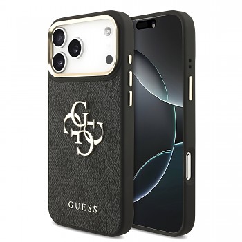 Guess PU Leather 4G Metal Logo Gold Frame Zadní Kryt pro iPhone 18 Pro Max Black