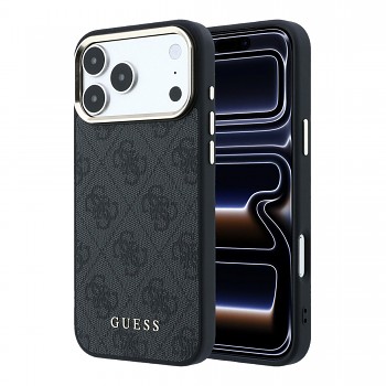 Guess PU Leather 4G Gold Frame MagSafe Zadní Kryt pro iPhone 18 Pro Max Black