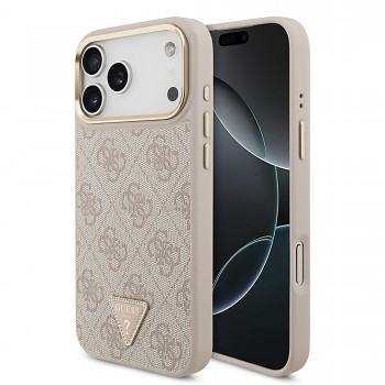 Guess PU Leather 4G Strass Triangle Logo Gold Frame MagSafe Zadní Kryt pro iPhone 18 Pro Max Pink