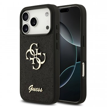 Guess PU Fixed Glitter 4G Metal Logo Zadní Kryt pro iPhone 18 Pro Black