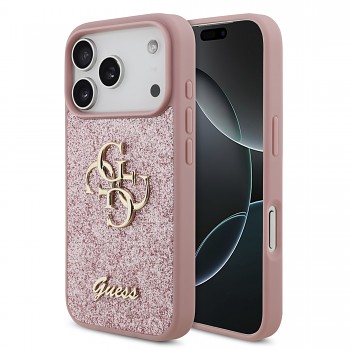 Guess PU Fixed Glitter 4G Metal Logo Zadní Kryt pro iPhone 18 Pro Pink