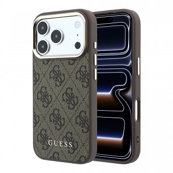 Guess PU Leather 4G Gold Frame MagSafe Zadní Kryt pro iPhone 18 Pro Brown