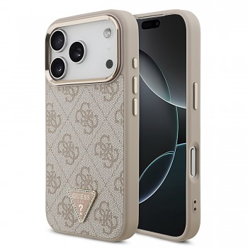Guess PU Leather 4G Strass Triangle Logo Gold Frame MagSafe Zadní Kryt pro iPhone 18 Pro Pink