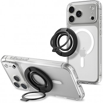 Spigen magnetický držák telefonu Dual Pop MagSafe S s pružným silikonovým poutkem na prst a dvojitým magnetem, černý