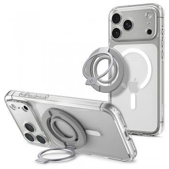Spigen magnetický držák telefonu Dual Pop MagSafe S s pružným silikonovým poutkem na prst a dvojitým magnetem, šedý