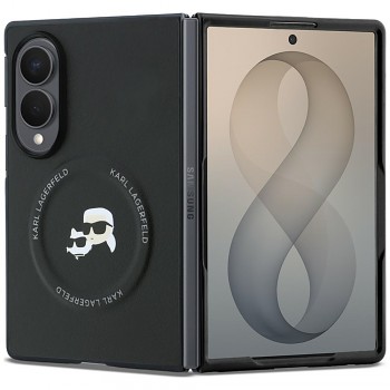 Karl Lagerfeld kožený pevný kryt Karl&Chaoupette Head Pin pro Samsung Galaxy Z Fold8, černý