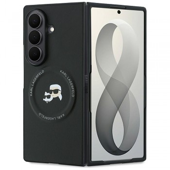 Karl Lagerfeld kožený pevný kryt Karl&Chaoupette Head Pin pro Samsung Galaxy Z Fold8 Ultra, černý