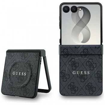 Guess kožený kryt 4G Leather Classic MagSafe pro Samsung Galaxy Z Flip8, černý