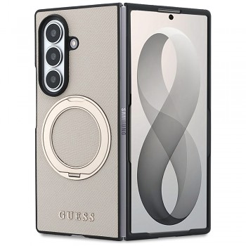 Guess kryt se stojánkem Grained Classic Logo MagSafe pro Samsung Galaxy Z Fold8 Ultra, béžový