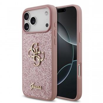 Guess zadní kryt PU Fixed Glitter 4G Metal Logo pro iPhone 18 Pro Max, růžový