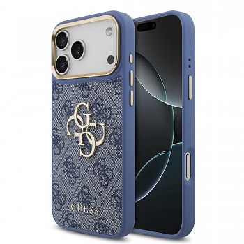 Guess zadní kryt PU Leather 4G Metal Logo Gold Frame pro iPhone 18 Pro Max, modrý