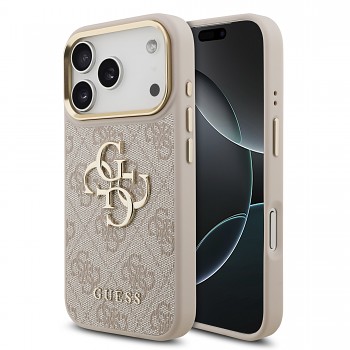 Guess zadní kryt PU Leather 4G Metal Logo Gold Frame pro iPhone 18 Pro, růžový