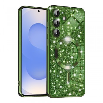 Techsuit třpytivý kryt Luxury Glitter MagSafe pro Samsung Galaxy S25, tmavě zelený