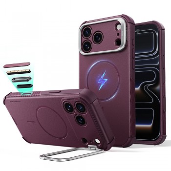 ESR kryt Cyber Armor se stojánkem pro iPhone 18 Pro / iPhone 17 Pro, matně tmavě vínový