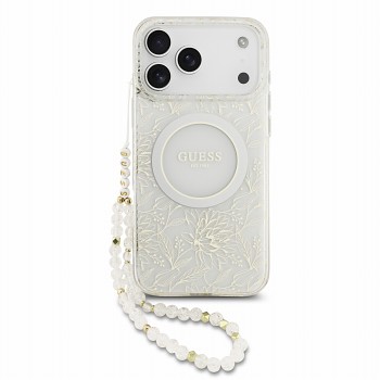 Guess zadní kryt IML Flowers Allover Strap MagSafe pro iPhone 18 Pro Max, bílý