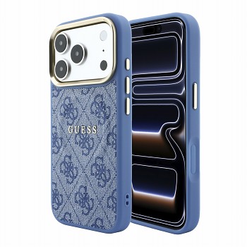 Guess zadní kryt PU Leather 4G Gold Frame Embossed MagSafe pro iPhone 18 Pro Max, modrý