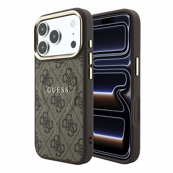 Guess zadní kryt PU Leather 4G Gold Frame Embossed MagSafe pro iPhone 18 Pro Max, hnědý
