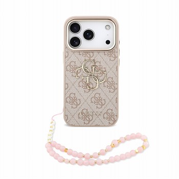 Guess zadní kryt PU 4G Metal Logo Strap pro iPhone 18 Pro, růžový