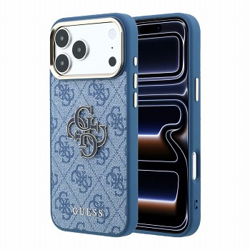 Guess zadní kryt PU 4G Resin Metal Logo pro iPhone 18 Pro, modrý