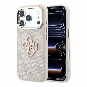 Guess zadní kryt PU 4G Resin Metal Logo pro iPhone 18 Pro, růžový