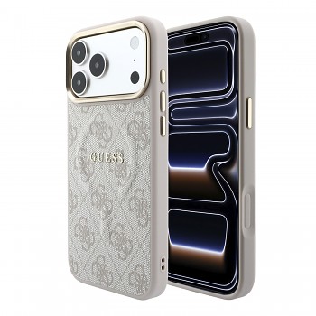 Guess zadní kryt PU Leather 4G Gold Frame Embossed MagSafe pro iPhone 18 Pro, růžový