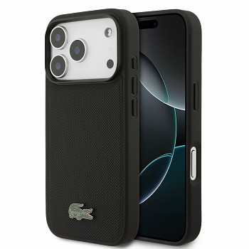 Lacoste zadní kryt z PVC Iconic Petit Pique Metal Logo MagSafe pro iPhone 18 Pro, černý