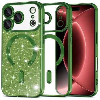 Techsuit kryt Luxury Glitter MagSafe pro iPhone 18 Pro Max / iPhone 17 Pro Max tmavě zelený