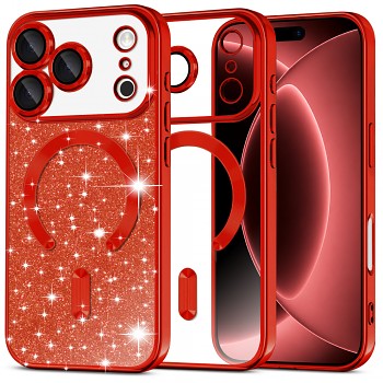 Techsuit kryt Luxury Glitter MagSafe pro iPhone 18 Pro Max / iPhone 17 Pro Max červený