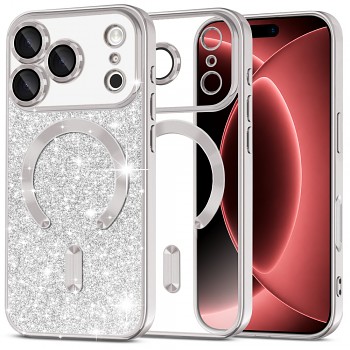 Techsuit kryt Luxury Glitter MagSafe pro iPhone 18 Pro Max / iPhone 17 Pro Max stříbrný