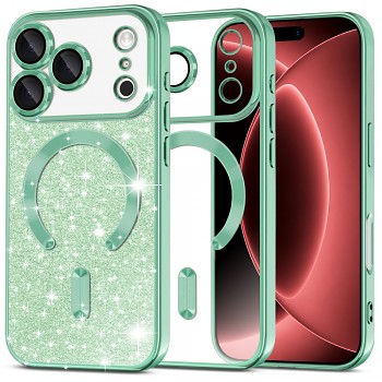 Techsuit kryt Luxury Glitter MagSafe pro iPhone 18 Pro Max / iPhone 17 Pro Max světle zelený