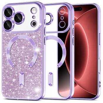 Techsuit kryt Luxury Glitter MagSafe pro iPhone 18 Pro Max / iPhone 17 Pro Max světle fialový