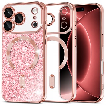 Techsuit kryt Luxury Glitter MagSafe pro iPhone 18 Pro Max / iPhone 17 Pro Max růžově zlatý