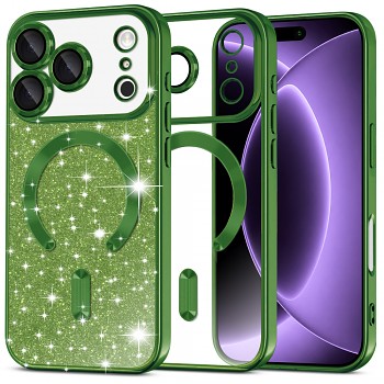 Techsuit kryt Luxury Glitter MagSafe pro iPhone 18 Pro / iPhone 17 Pro tmavě zelený