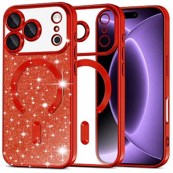 Techsuit kryt Luxury Glitter MagSafe pro iPhone 18 Pro / iPhone 17 Pro červený