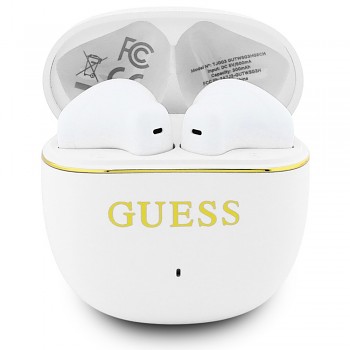 Guess bezdrátová sluchátka Glossy Gold Line Classic half-in-ear s Bluetooth a TWS v malém kulatém provedení bílá