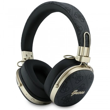 Guess bezdrátová náhlavní sluchátka Metal 4G Script Logo přes uši s Bluetooth ENC a ekologickou kůží černá